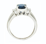 Contemporary 2.08 CTW Sapphire Diamond Platinum Three Stone RingRing - Wilson's Estate Jewelry