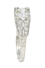 Art Deco 1.14 CTW Old European Diamond Platinum Foliate Engagement Ring GIA Wilson's Estate Jewelry