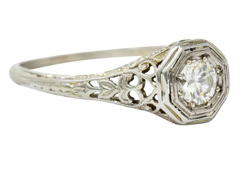 Fulmer & Co. Diamond 18 Karat White Gold Octagonal Engagement RingRing - Wilson's Estate Jewelry