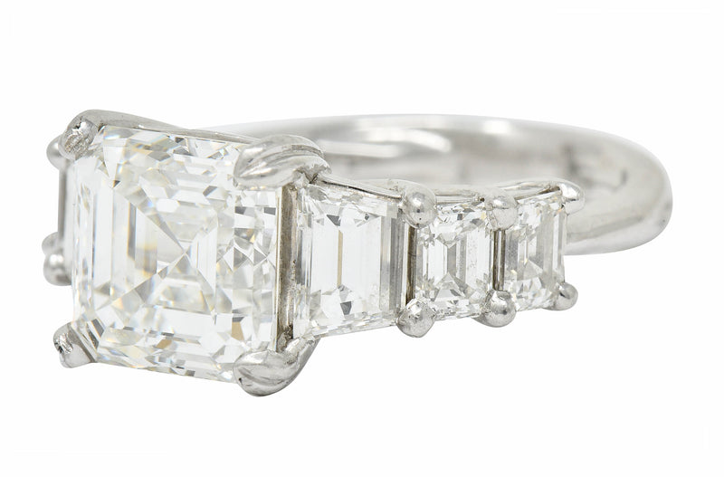 1950's Mid-Century 5.90 CTW Asscher Diamond Platinum Engagement Ring GIARing - Wilson's Estate Jewelry