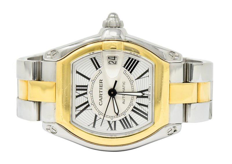 Cartier Roadster Unisex Large Two-Tone 18K Gold Automatic Silver Dial Men's Watch 2510bracelet - Wilson's Estate Jewelry