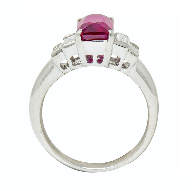 Contemporary 3.49 CTW Burma Ruby Diamond Platinum Stepped Statement Ring GIARing - Wilson's Estate Jewelry