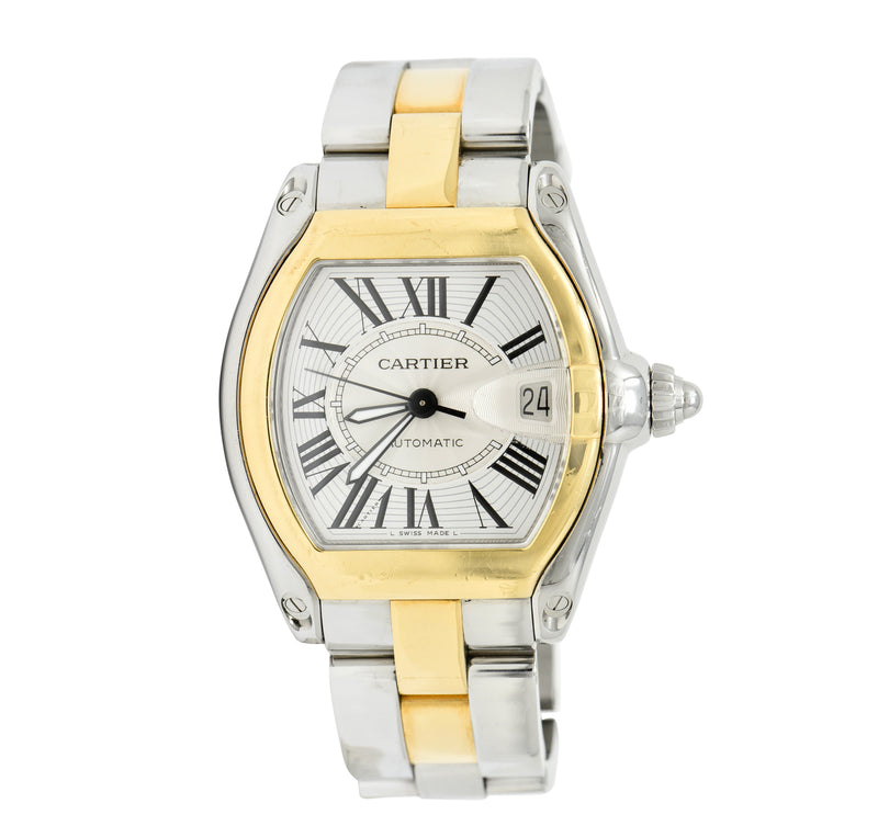 Cartier Roadster Unisexe Grand Bicolore Or 18K Automatique Cadran Argent Montre Homme 2510