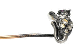 Victorian Pearl Rose Cut Diamond Silver 18 Karat Gold Kitten StickpinStick Pin - Wilson's Estate Jewelry