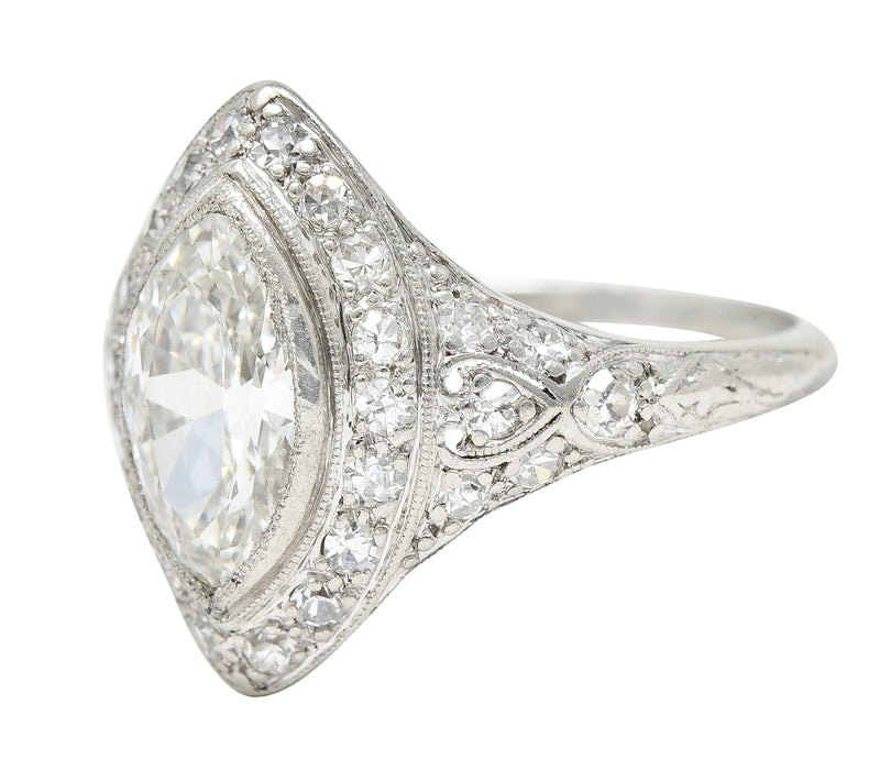 Art Deco 1.73 CTW Oval Diamond Platinum Cluster Alternative Engagement Ring GIA Wilson's Estate Jewelry