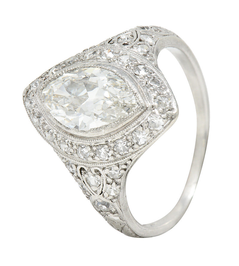 Art Deco 1.73 CTW Oval Diamond Platinum Cluster Alternative Engagement Ring GIA Wilson's Estate Jewelry