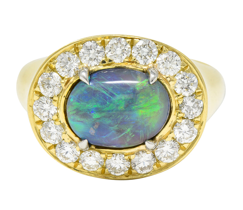 Vintage Opal Diamond Platinum 18 Karat Yellow Gold Gemstone Ring Wilson's Estate Jewelry