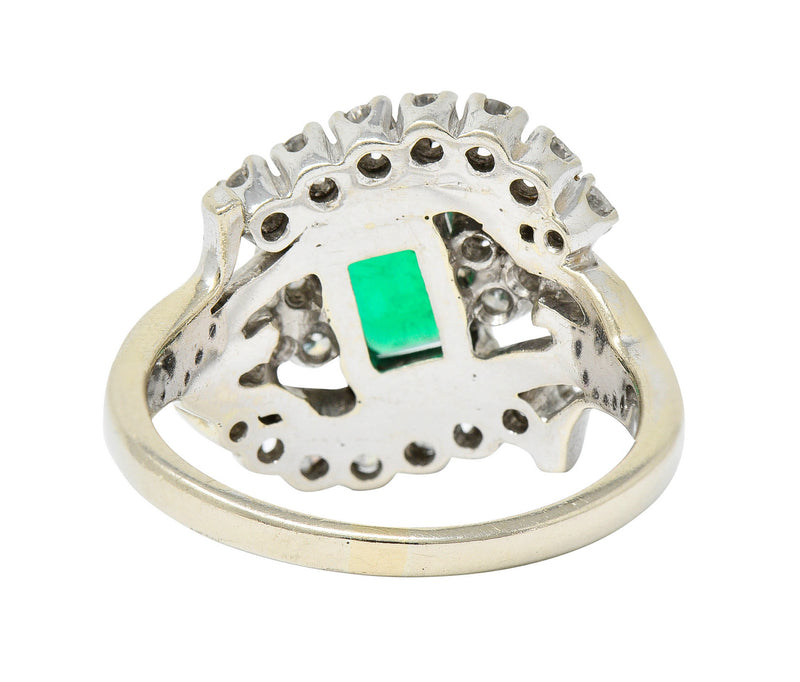 1950's Mid-Century 1.59 CTW Emerald Diamond 14 Karat White Gold Bypass RingRing - Wilson's Estate Jewelry