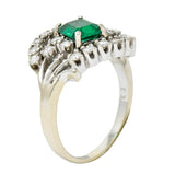 1950's Mid-Century 1.59 CTW Emerald Diamond 14 Karat White Gold Bypass RingRing - Wilson's Estate Jewelry