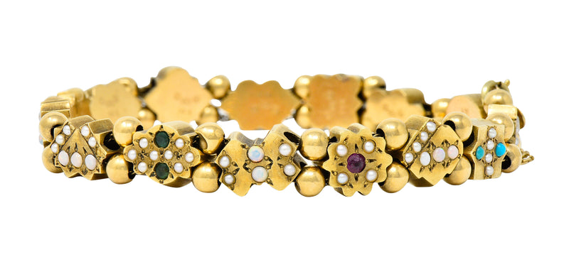 Victorian Multi-Gem 14 Karat Gold Slide Link Braceletbracelet - Wilson's Estate Jewelry