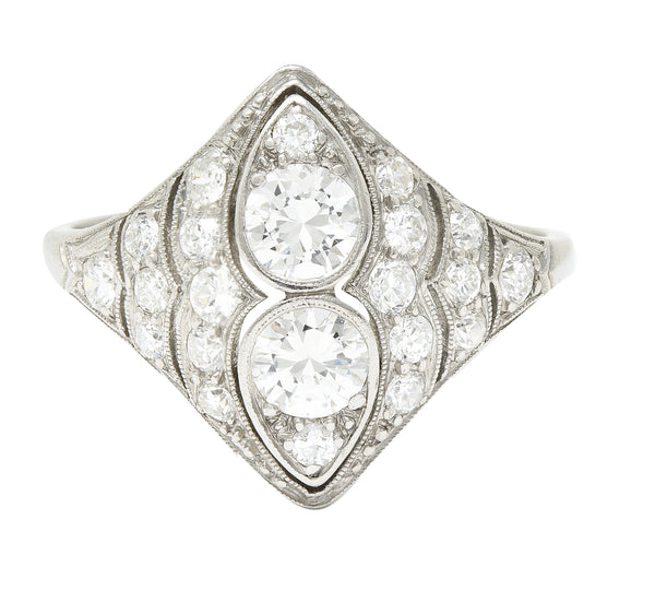 WM Wise Art Deco 1.18 CTW Old European Cut Diamond Platinum Navette Dinner Ring Wilson's Estate Jewelry