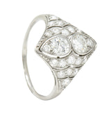 WM Wise Art Deco 1.18 CTW Old European Cut Diamond Platinum Navette Dinner Ring Wilson's Estate Jewelry