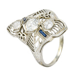 Art Deco 0.62 CTW Diamond Sapphire 18 Karat White Gold Dinner Ring Wilson's Estate Jewelry