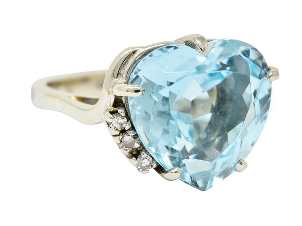 1950's Mid-Century 8.18 CTW Aquamarine Diamond 14 Karat White Gold Heart RingRing - Wilson's Estate Jewelry