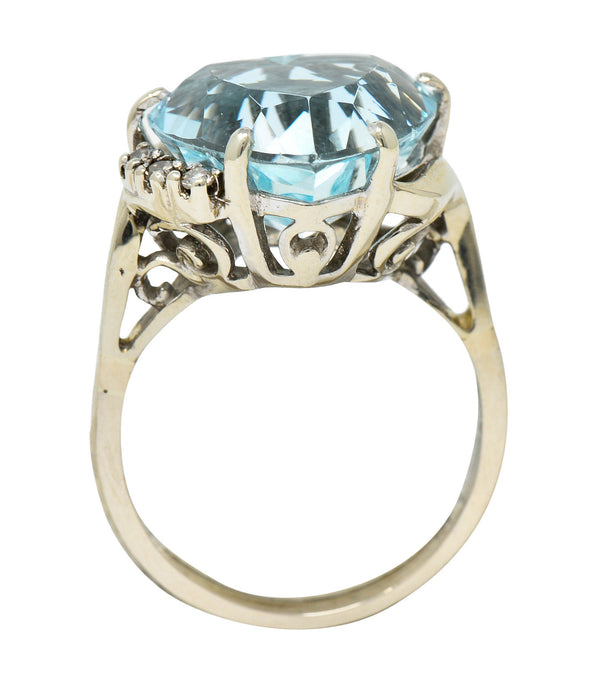 1950's Mid-Century 8.18 CTW Aquamarine Diamond 14 Karat White Gold Heart RingRing - Wilson's Estate Jewelry