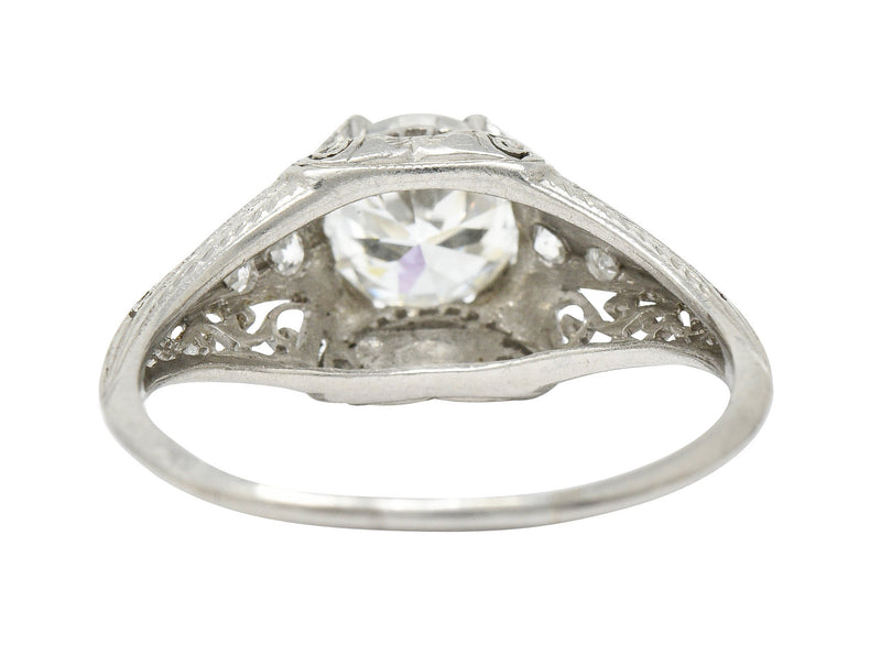Edwardian 1.25 CTW Diamond Platinum Scrolled Engagement Ring GIARing - Wilson's Estate Jewelry
