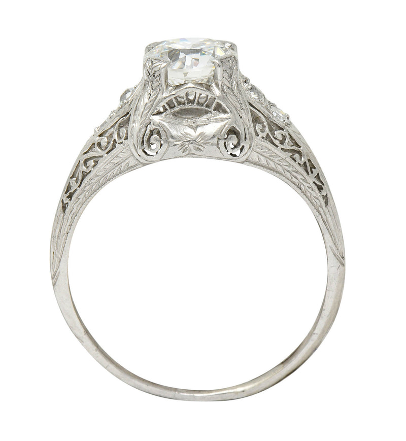 Edwardian 1.25 CTW Diamond Platinum Scrolled Engagement Ring GIARing - Wilson's Estate Jewelry