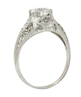 Edwardian 1.25 CTW Diamond Platinum Scrolled Engagement Ring GIARing - Wilson's Estate Jewelry