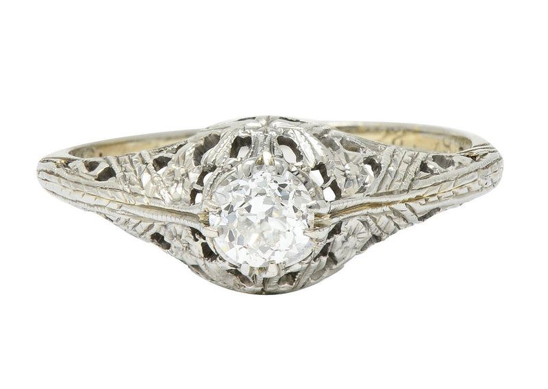 Edwardian 0.34 CTW Diamond 18 Karat White Gold Butterfly Engagement RingRing - Wilson's Estate Jewelry
