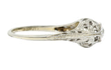 Edwardian 0.34 CTW Diamond 18 Karat White Gold Butterfly Engagement RingRing - Wilson's Estate Jewelry