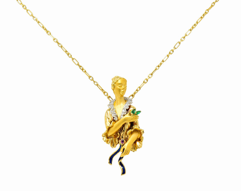 Carrera Y Carrera Diamond Emerald Ruby Enamel 18 Karat Gold Noble Woman NecklaceNecklace - Wilson's Estate Jewelry