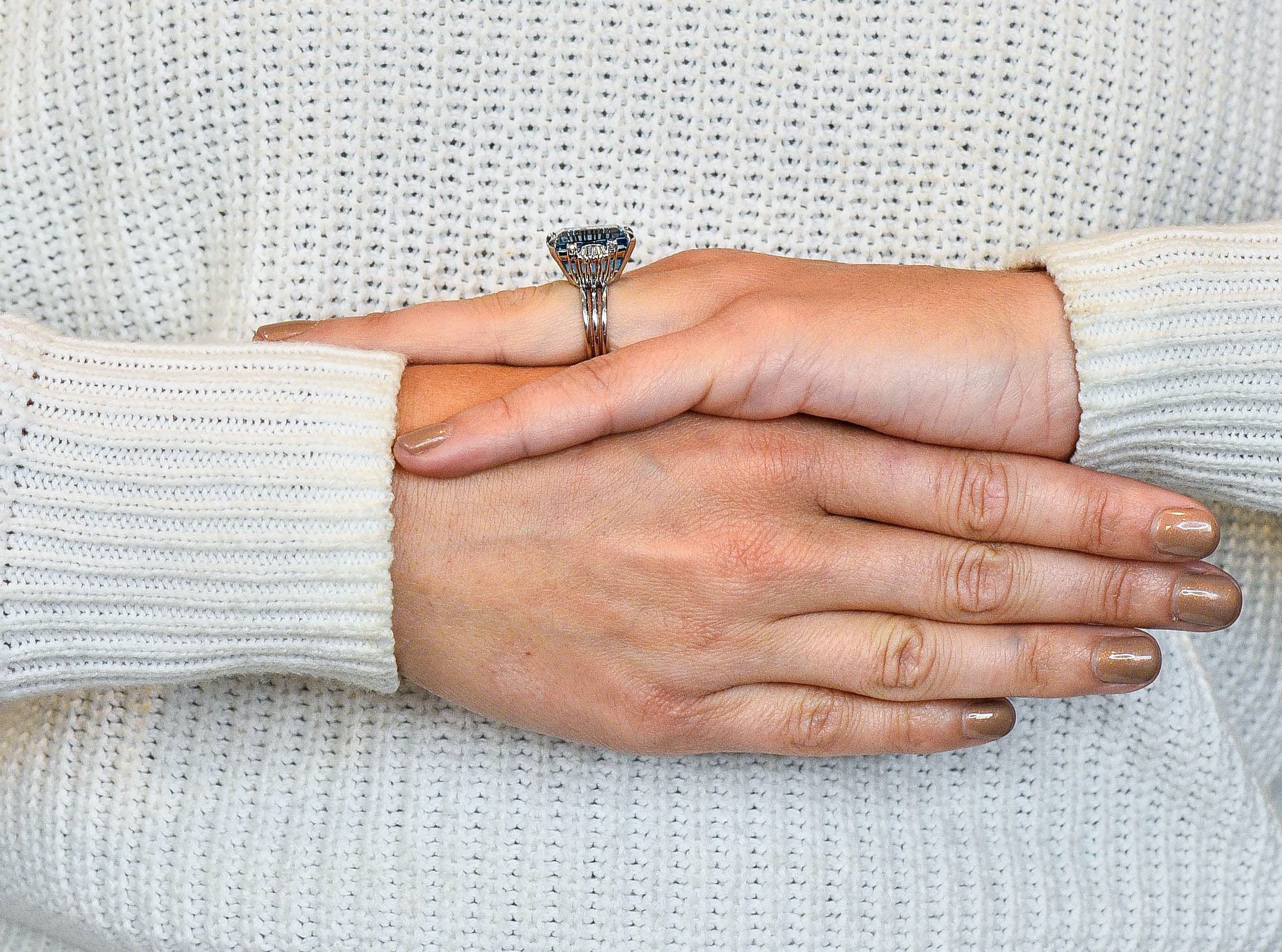 1950's Mid-Century 15.40 CTW Aquamarine Diamond Platinum Cocktail RingRing - Wilson's Estate Jewelry