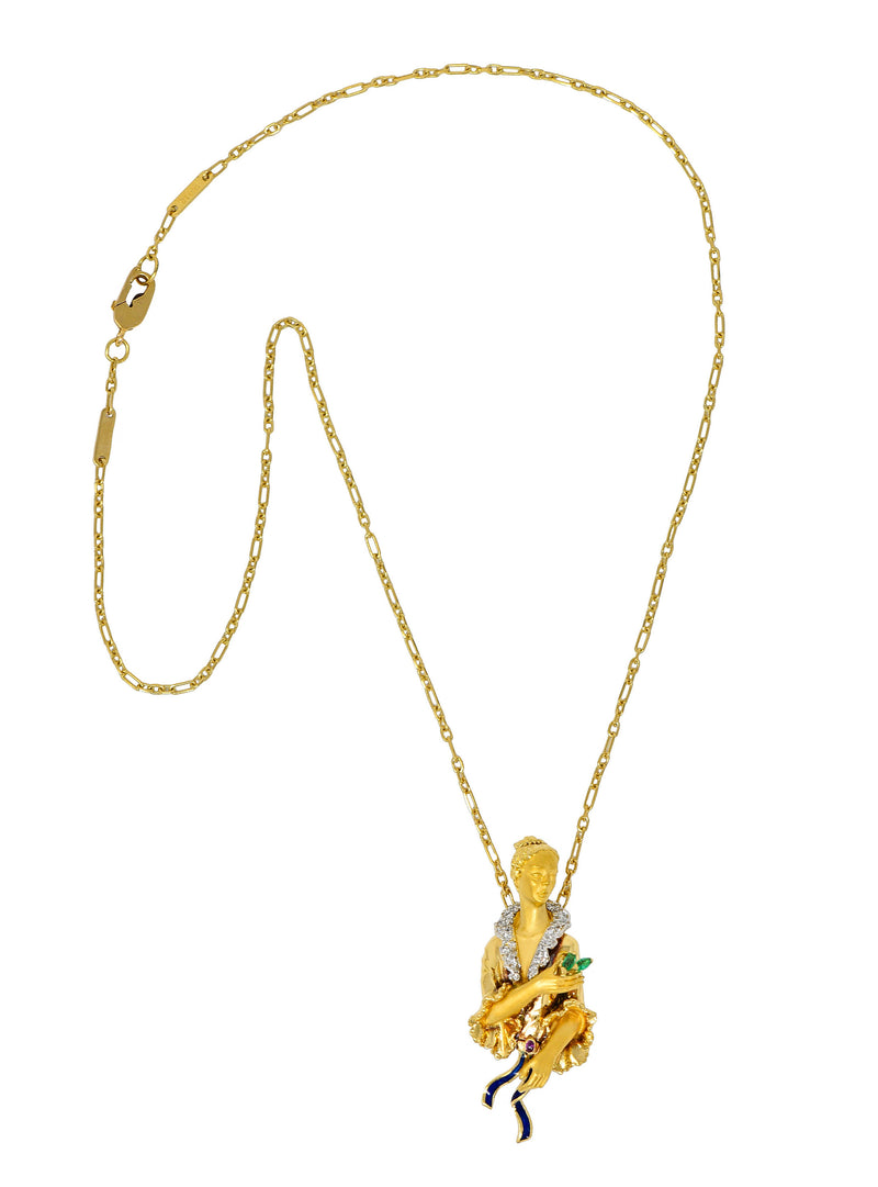 Carrera Y Carrera Diamond Emerald Ruby Enamel 18 Karat Gold Noble Woman NecklaceNecklace - Wilson's Estate Jewelry