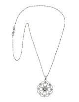 Modern Diamond 14 Karat White Gold Floral Mandala Pendant NecklaceNecklace - Wilson's Estate Jewelry