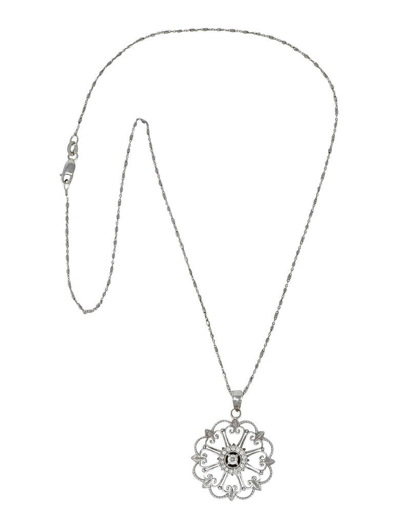 Modern Diamond 14 Karat White Gold Floral Mandala Pendant NecklaceNecklace - Wilson's Estate Jewelry