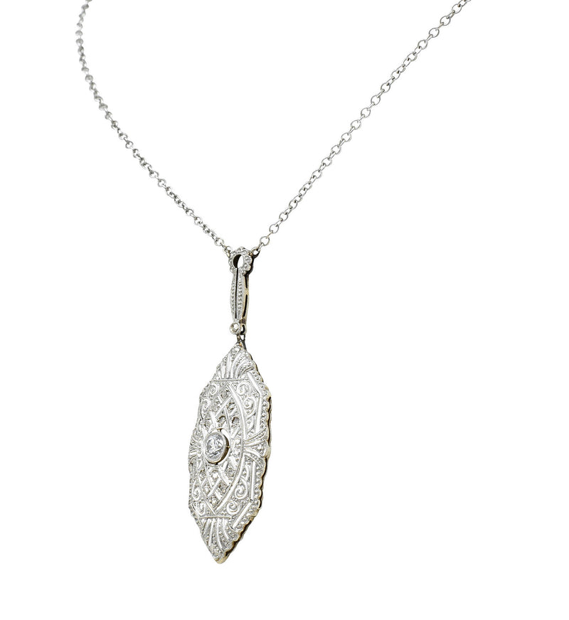 1920's Art Deco Diamond Platinum-Topped 14 Karat White Gold Drop NecklaceNecklace - Wilson's Estate Jewelry