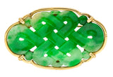 Ming's Retro Jade 14 Karat Yellow Gold Carved Lattice Brooch Wilson's Estate Jewelry