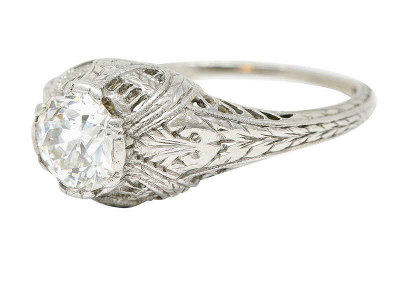 Edwardian 0.95 CTW Diamond Platinum Laurel Foliate Engagement RingRing - Wilson's Estate Jewelry