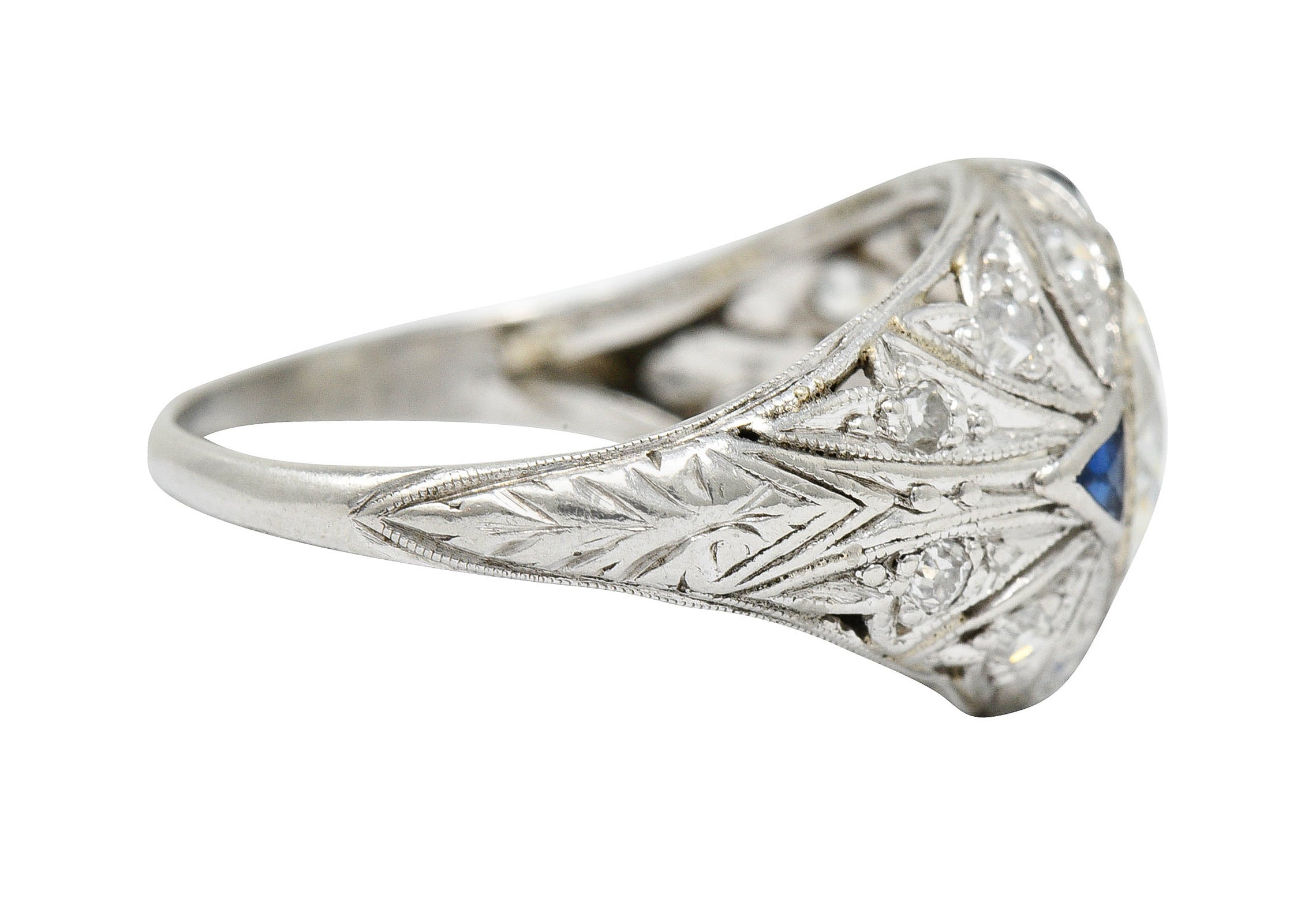 Art Deco 2.06 CTW Diamond Sapphire Platinum Engagement Ring GIARing - Wilson's Estate Jewelry