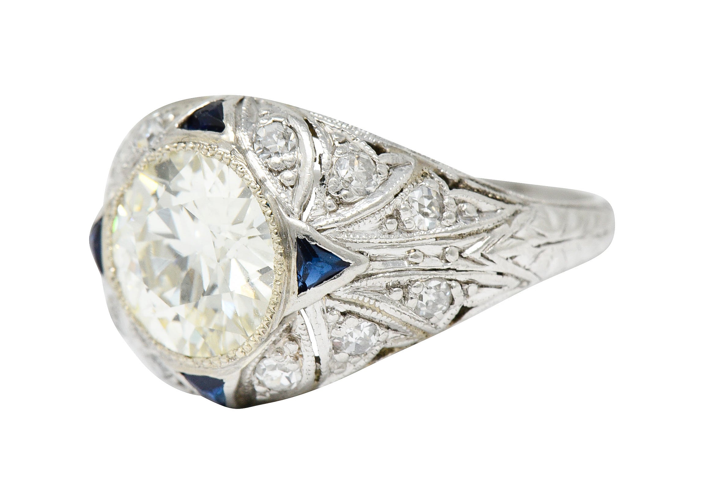 Art Deco 2.06 CTW Diamond Sapphire Platinum Engagement Ring GIARing - Wilson's Estate Jewelry