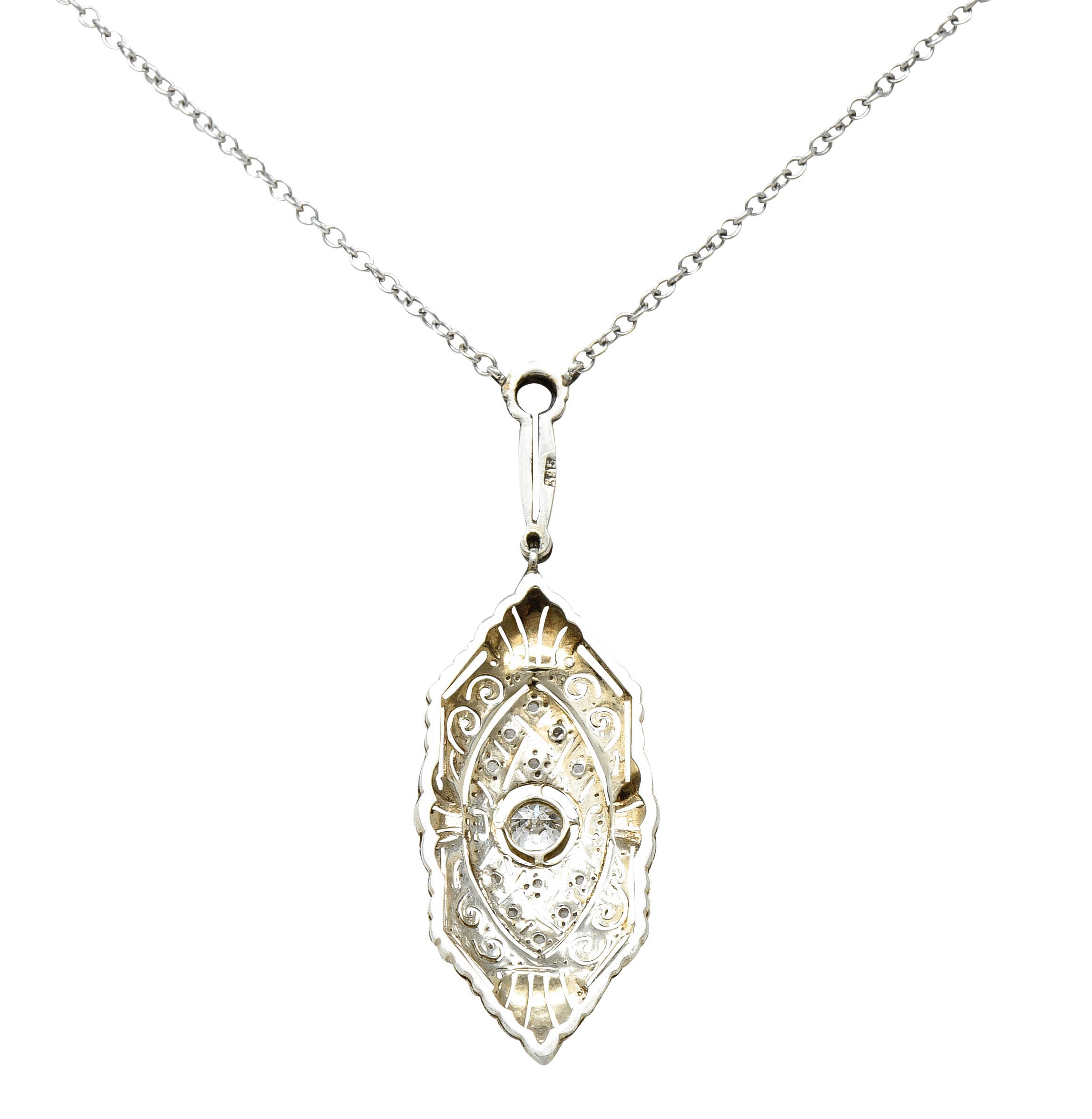 1920's Art Deco Diamond Platinum-Topped 14 Karat White Gold Drop NecklaceNecklace - Wilson's Estate Jewelry
