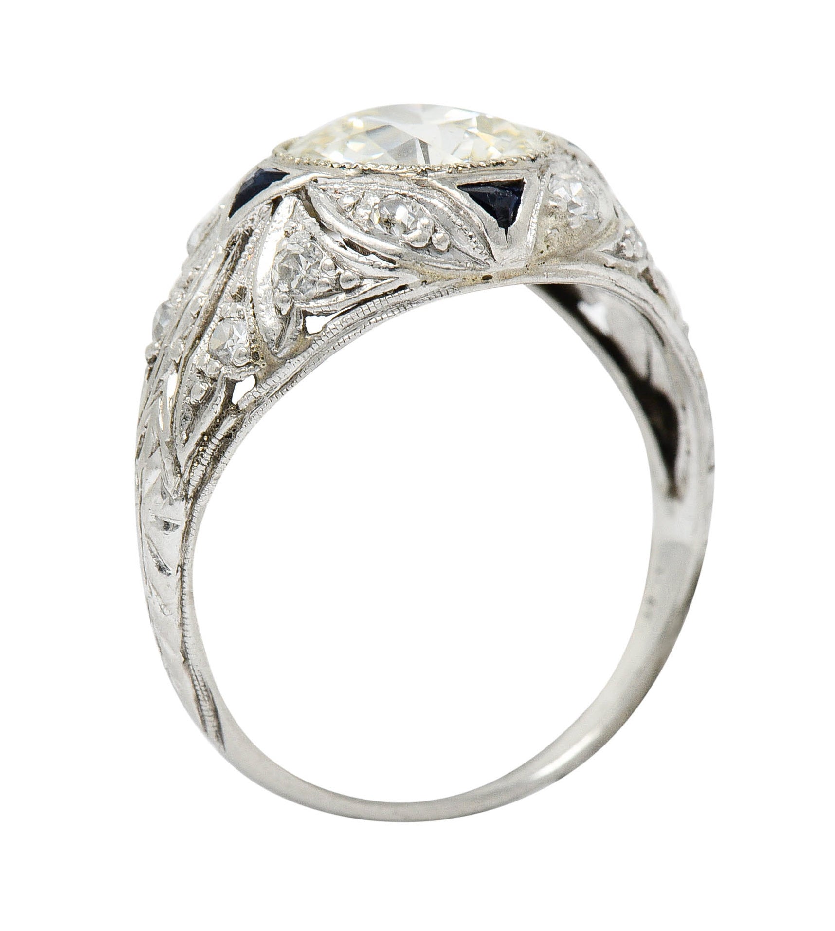 Art Deco 2.06 CTW Diamond Sapphire Platinum Engagement Ring GIARing - Wilson's Estate Jewelry