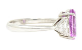 .11111 *Contemporary 4.21 CTW Oval Cut No-Heat Sri Lankan Pink Sapphire Trillion Cut Diamond Platinum Three Stone Ring GIA Wilson's Estate Jewelry