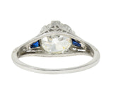 Art Deco 1.95 CTW Diamond Sapphire Platinum Engagement Ring GIA Wilson's Estate Jewelry