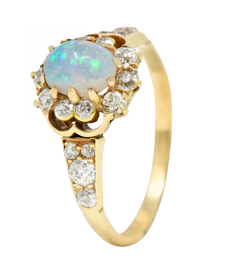 Victorian Opal Diamond 18 Karat Yellow Gold Cluster Gemstone Ring Wilson's Estate Jewelry