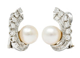Mid Century Pearl 1.78 CTW Diamond Platinum Ear-Clip EarringsEarrings - Wilson's Estate Jewelry