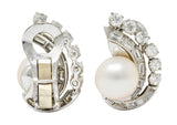 Mid Century Pearl 1.78 CTW Diamond Platinum Ear-Clip EarringsEarrings - Wilson's Estate Jewelry