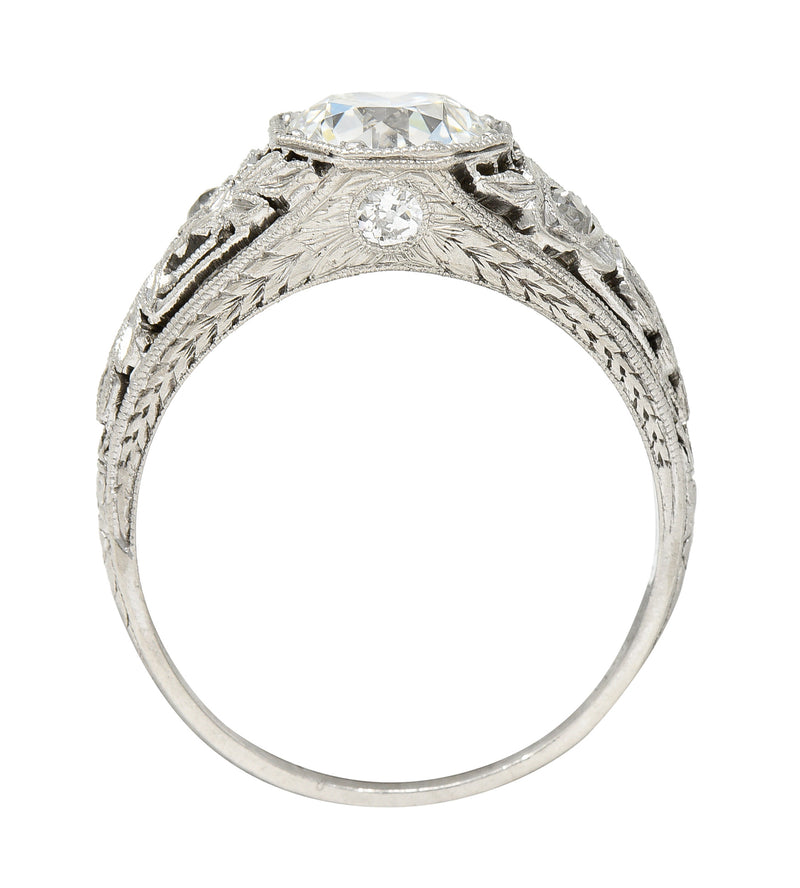Antique 1.75 CTW Diamond Platinum Floral Laurel Engagement Ring Wilson's Estate Jewelry