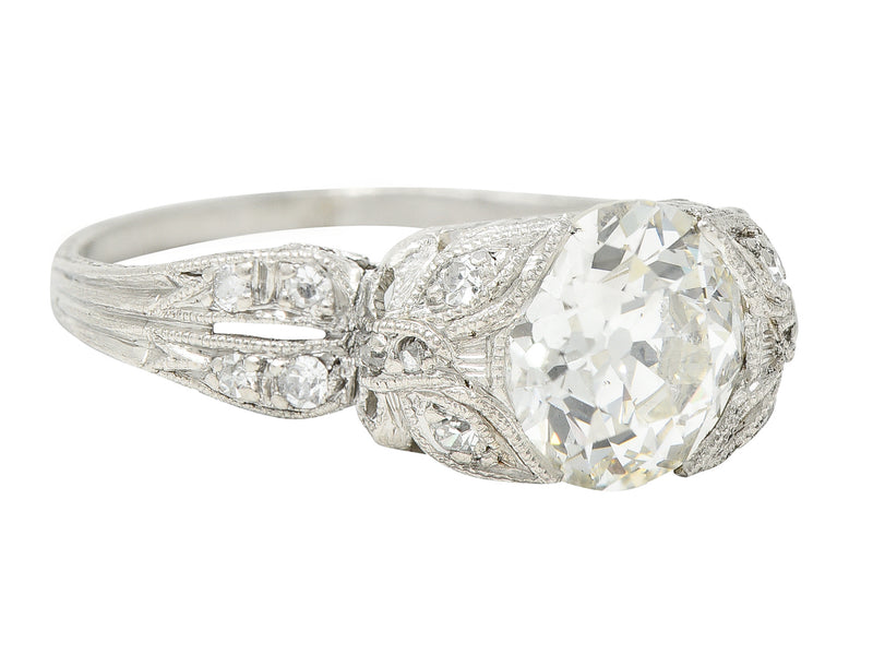 Belle Epoque Antique 2.28 CTW Old European Diamond Platinum Bow Engagement Ring GIA Wilson's Estate Jewelry