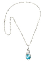 Art Deco Blue Zircon Diamond Platinum Scrolled Pendant NecklaceNecklace - Wilson's Estate Jewelry