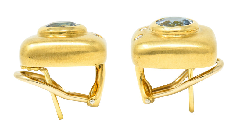 1997 Angela Cummings 2.58 CTW Aquamarine Diamond 18 Karat Yellow Gold Vintage Stud Earrings Wilson's Estate Jewelry