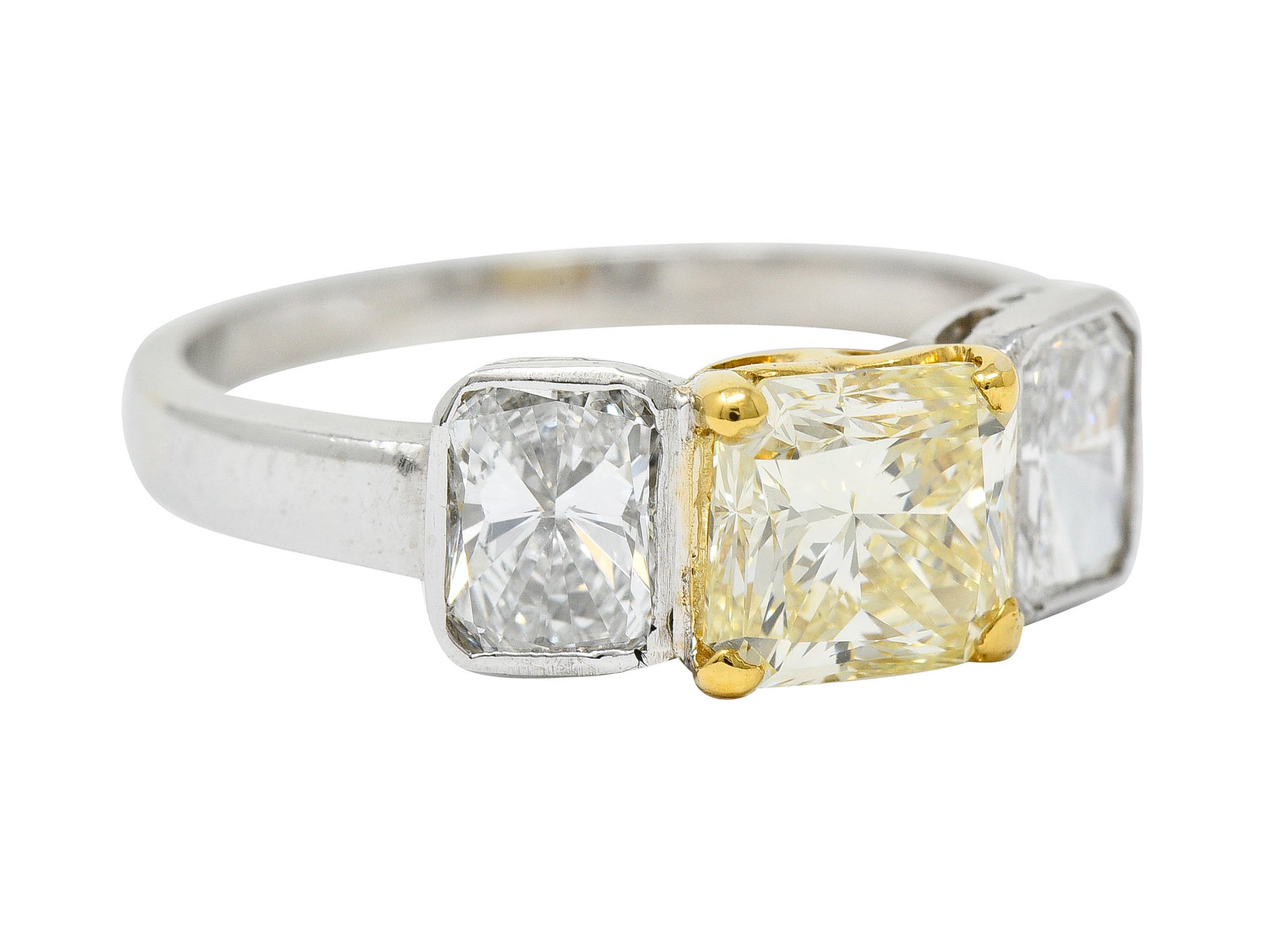 Contemporary 2.76 CTW Fancy Yellow & White Diamond 18 Karat Gold Platinum RingRing - Wilson's Estate Jewelry