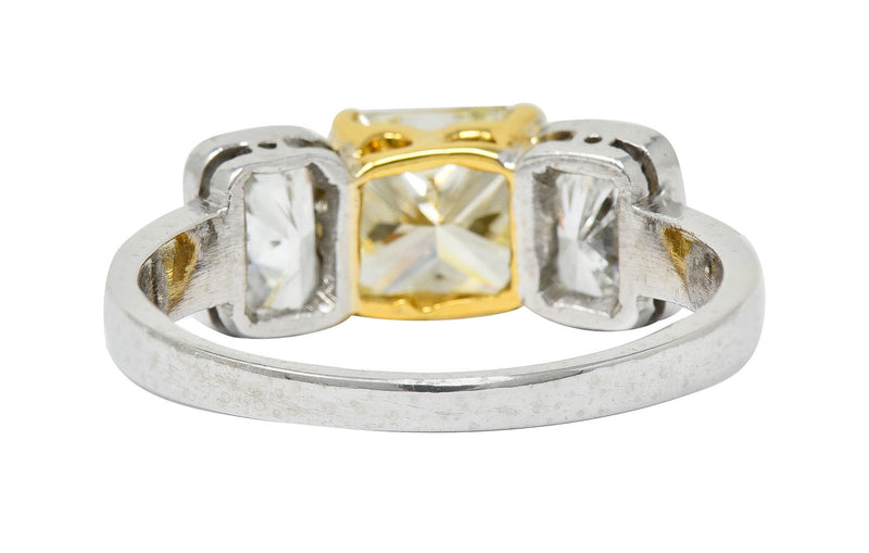 Contemporary 2.76 CTW Fancy Yellow & White Diamond 18 Karat Gold Platinum RingRing - Wilson's Estate Jewelry