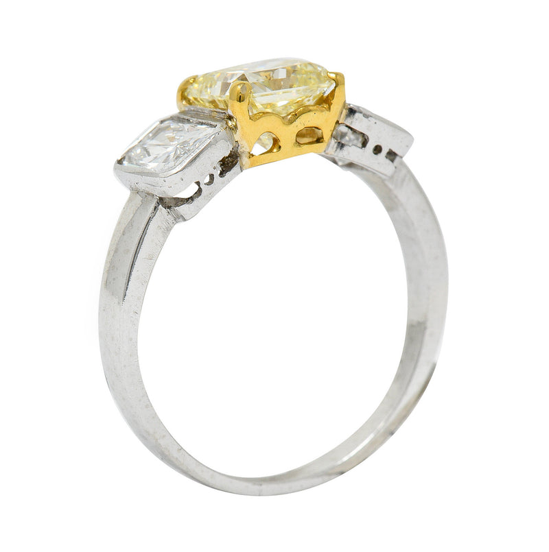 Contemporary 2.76 CTW Fancy Yellow & White Diamond 18 Karat Gold Platinum RingRing - Wilson's Estate Jewelry