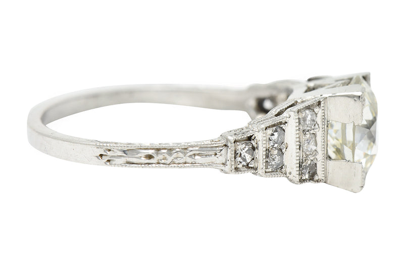 Art Deco Old European 1.82 CTW Diamond Platinum Stepped Engagement Ring GIA Wilson's Estate Jewelry