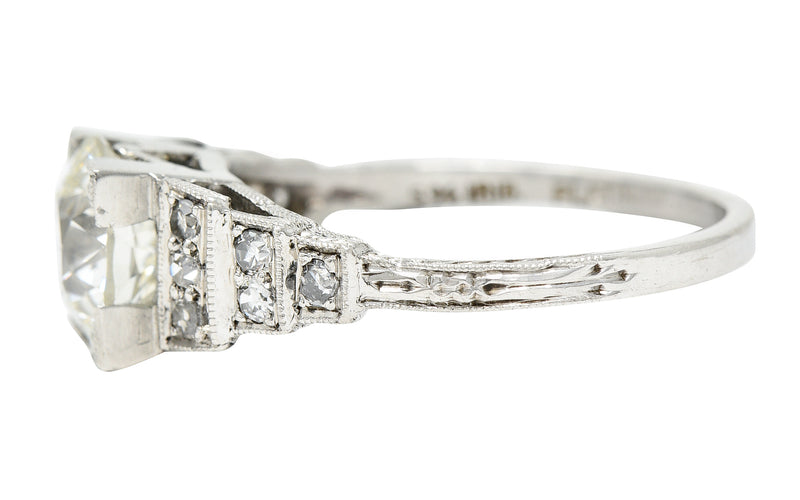 Art Deco Old European 1.82 CTW Diamond Platinum Stepped Engagement Ring GIA Wilson's Estate Jewelry